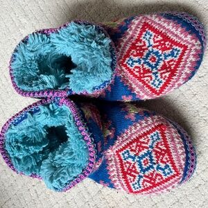 Fair Isle Knit Slipper Boots Cozy Fleece Lined Cabin Core Nordic House shoes 7